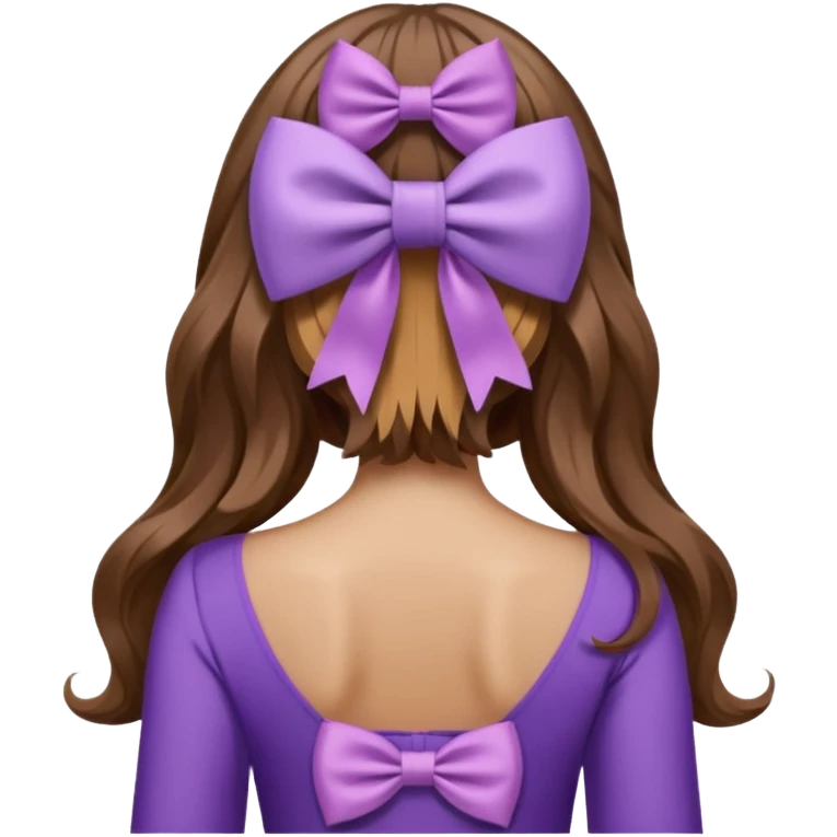 long wavy brown hair from behind with a medium lilac bow emoji