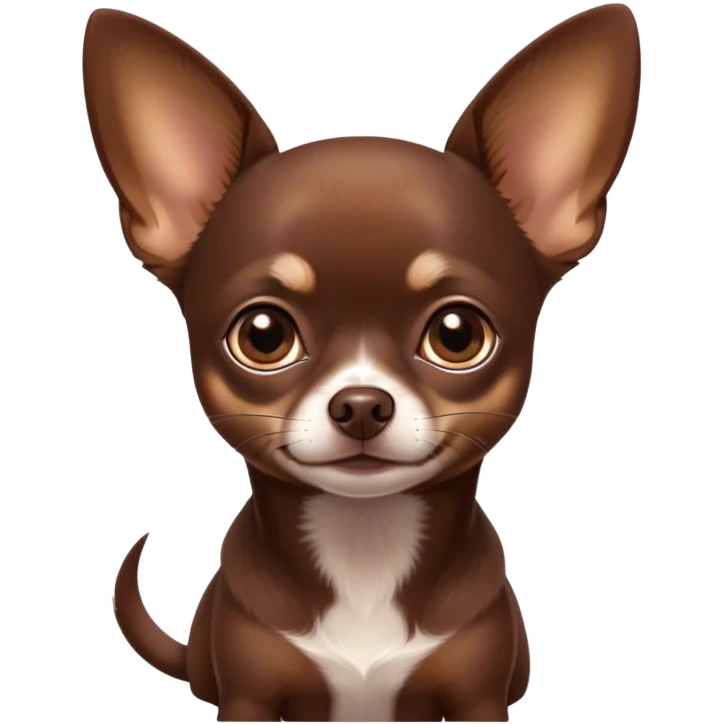 Cinematic Noble Chocolate Short Haired Chihuahua Portrait Emoji, Poised and regal, with a compact, muscular build and a sleek, well-groomed chocolate coat, deep-set soulful dark eyes, Simplified yet sharp and sophisticated features, highly detailed, glowing with a soft, dignified glow, high shine, intelligent and loyal, stylized with an air of strength, focused and attentive, soft glowing outline, capturing the essence of a watchful and confident guardian, so majestic it feels as though it could step out of the screen with effortless authority! emoji