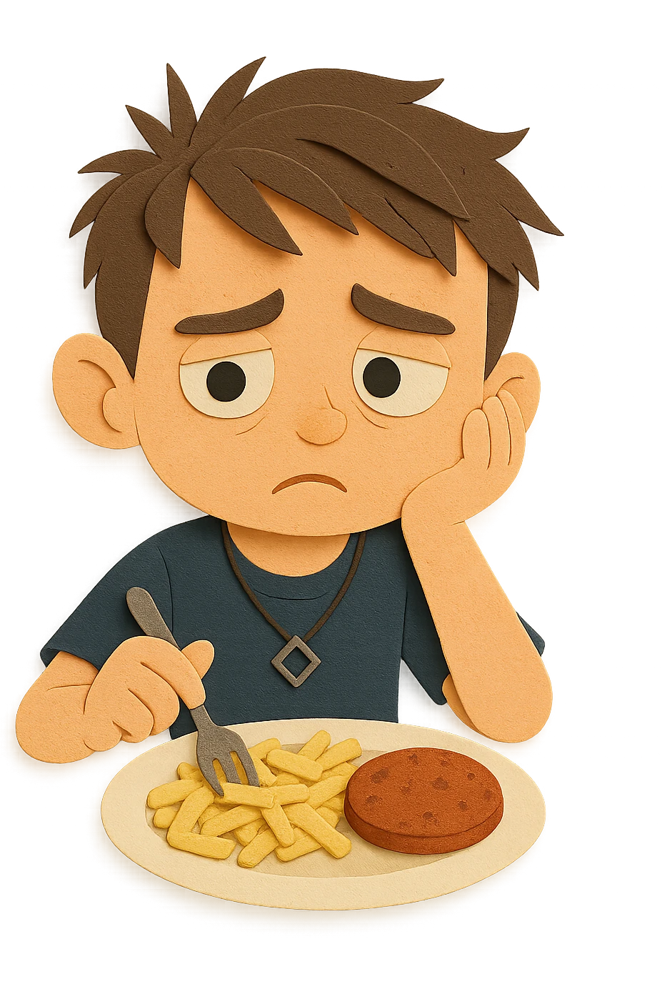 Now he looks slightly worried — he was told that if he doesn't eat protein, he might not grow up. emoji