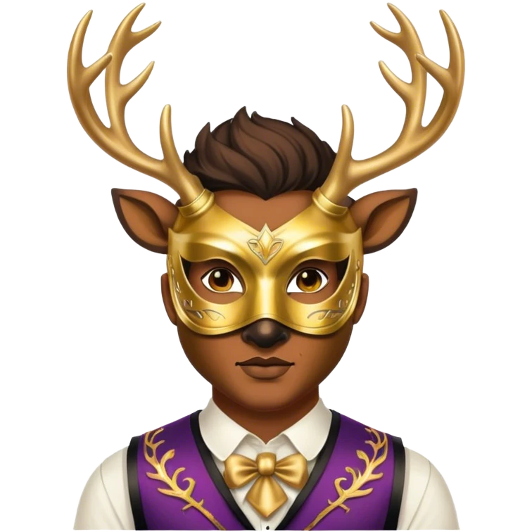 a man, with a vest,  wear half-face golden Deer masquerade mask emoji