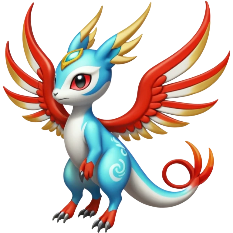 Angelic Divine Bioluminescent Translucent Luminescent Diaphanous Shiny Colorful Meloetta-Latias-Koraidon-Peppercat-Wargreymon-Protogen-Fakémon-fusion-hybrid-creature emoji