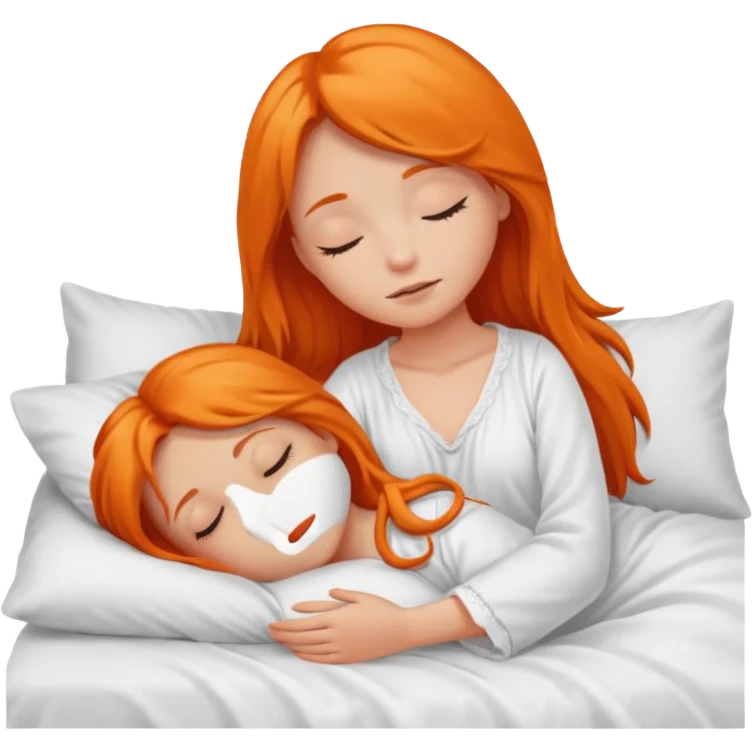 Orange long hair girl sleeping in bed alone emoji