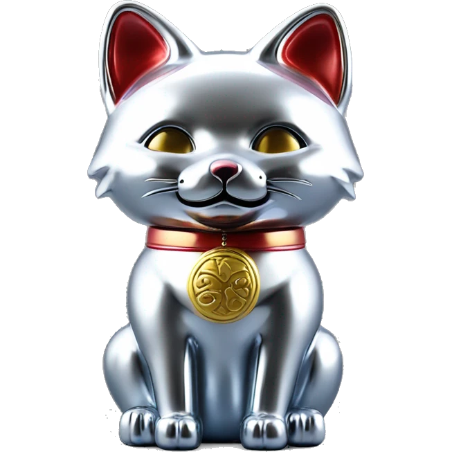 fully chrome fox statue in the form of maneki neko emoji