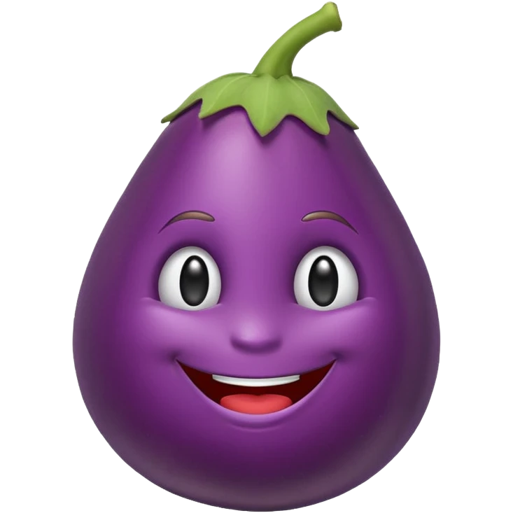eggplant emoji smiling in early Apple emoji style with minimal shading emoji
