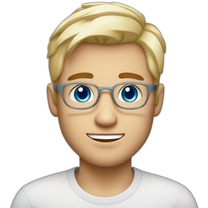 guy with ocean blue eyes, wears thing silver glasses, has blond short stylish hair, cute cheeks, light brows, works in marketing emoji