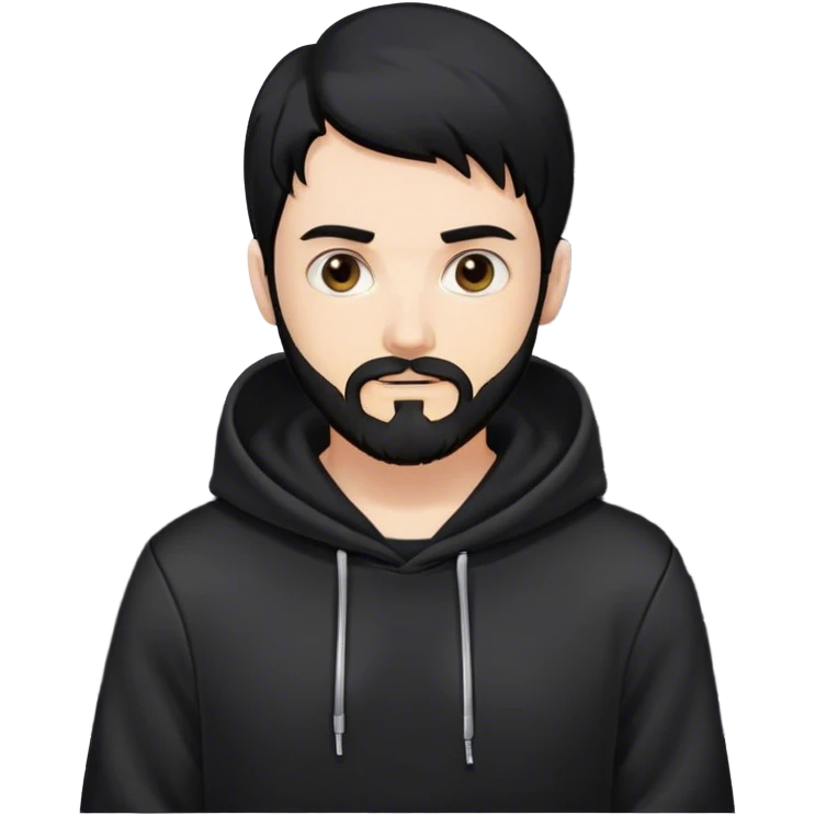 hackeur blanc cheveux noir barbe et capuche noir à côté d'un server emoji