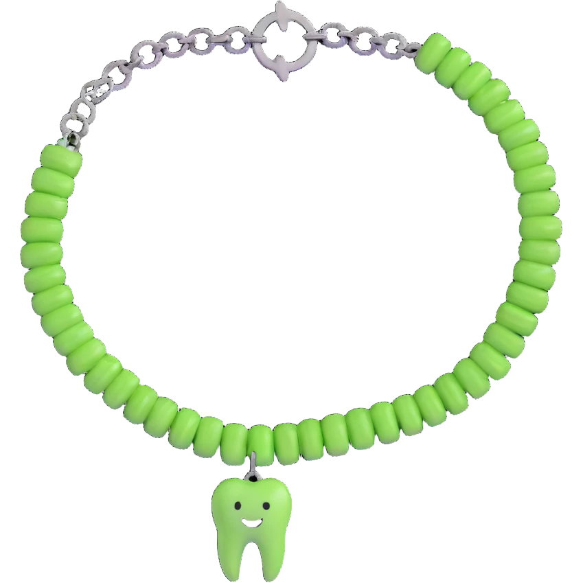 green bracelet with tooth charms emoji