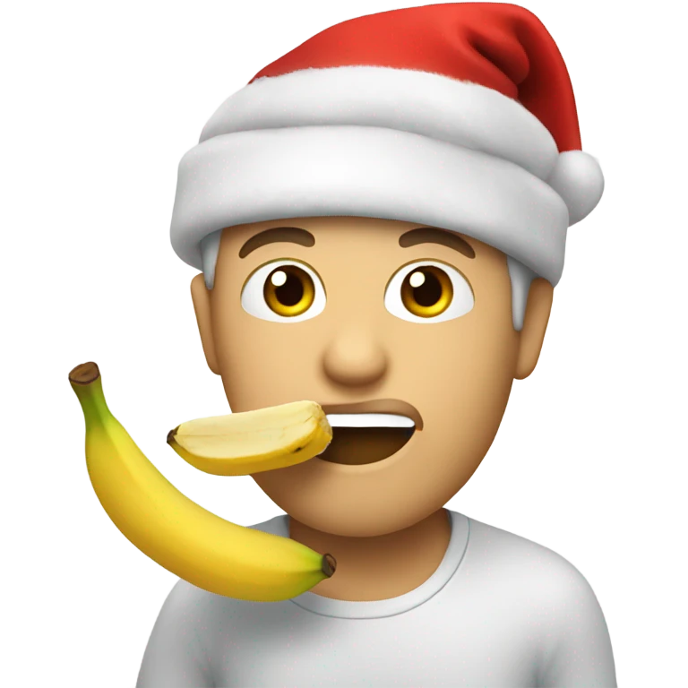 man eating a banana wearing a christmas hat emoji