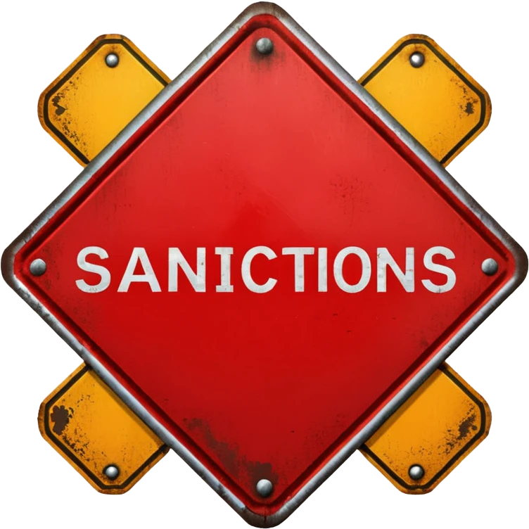 red, road sign, hexagonal, with the inscription sanctions emoji