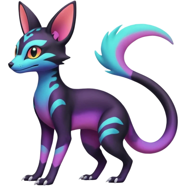 Neon pastel Salandit-Umbreon-Genet-Noivern-Noibat-Serval-Hybrid (Full body) emoji