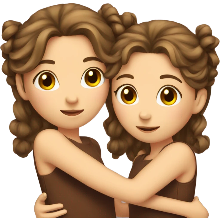 two girls hugging with bows if their hair, brown hair  emoji