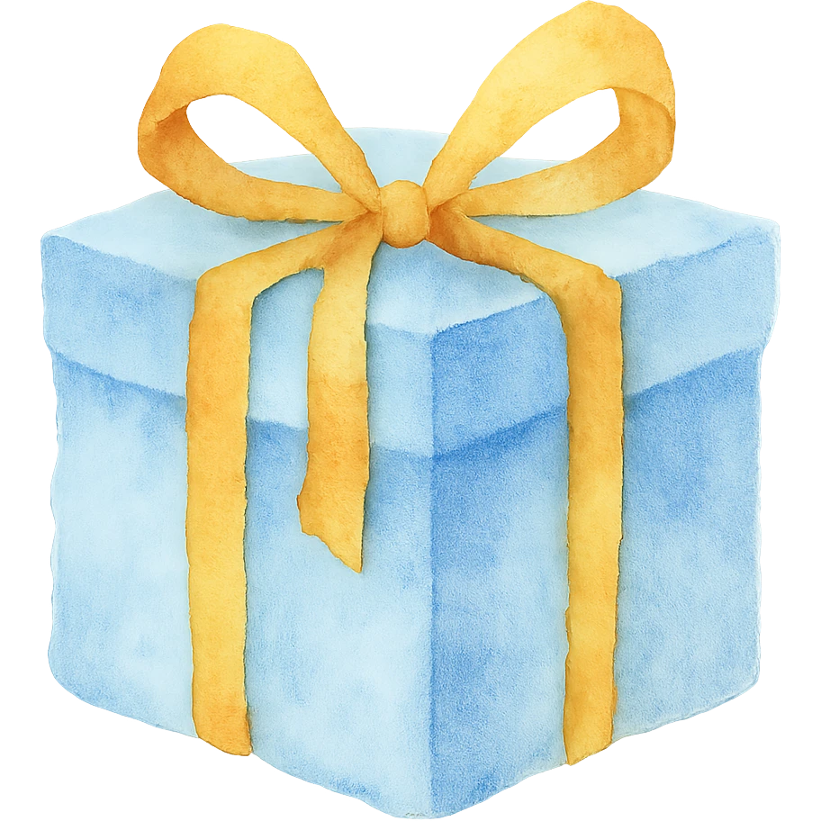 watercolor style light blue gift box with yellow ribbon, soft edges emoji