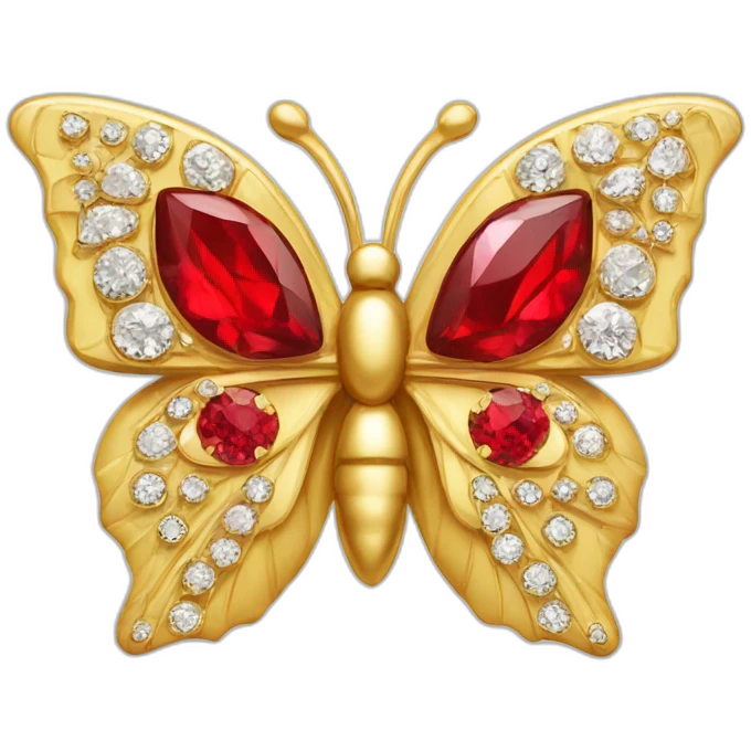 gold butterfly jewel with red heart diamonds emoji