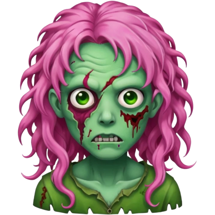 zoombie curly long pink hair, green skin emoji
