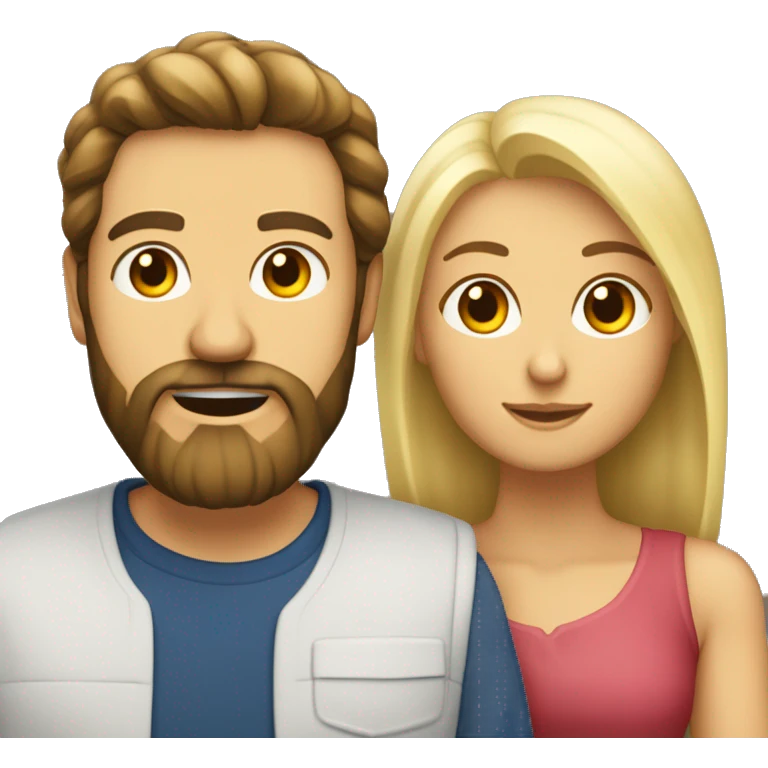 Créer moi un couple avec un homme brun barbu et une femme blonde au cheveux long  emoji