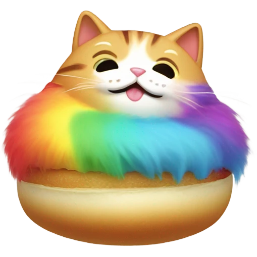 Rainbow cat eating steamed bun emoji