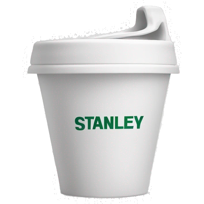 A white cup with lid and handle with the Stanley logo on it emoji
