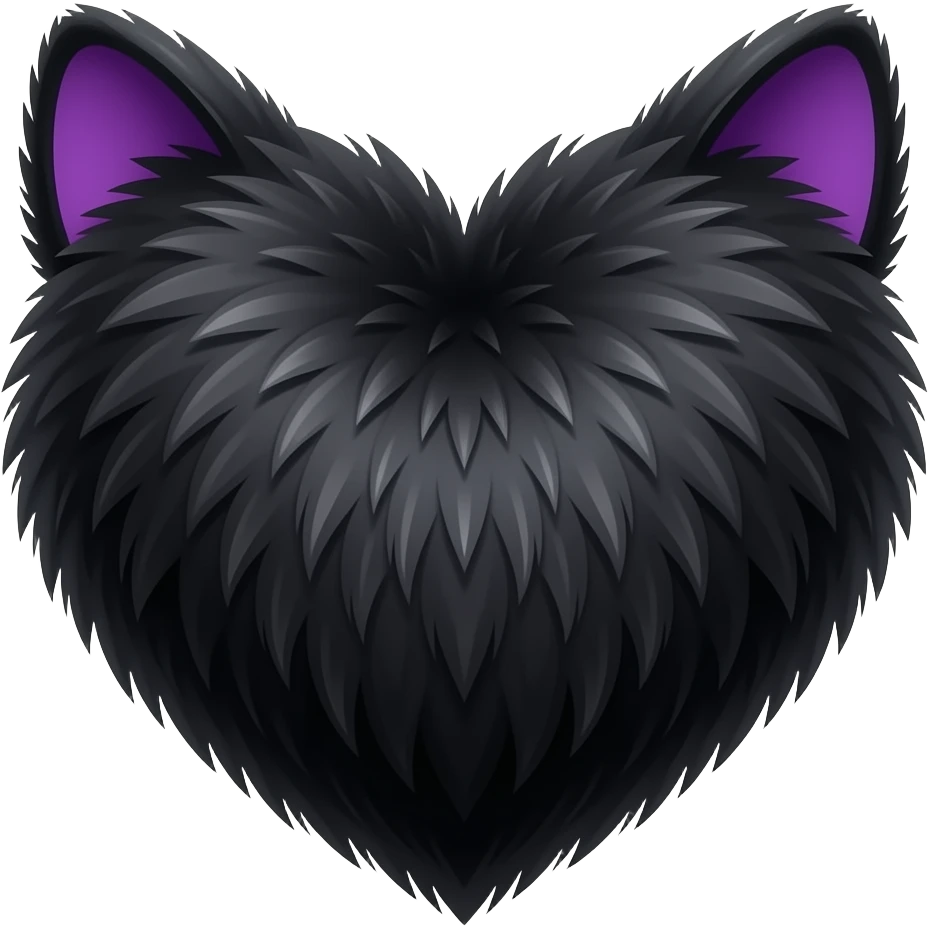 purple black cat ears, black fur heart, no cat, just a heart with fur and with cat ears emoji