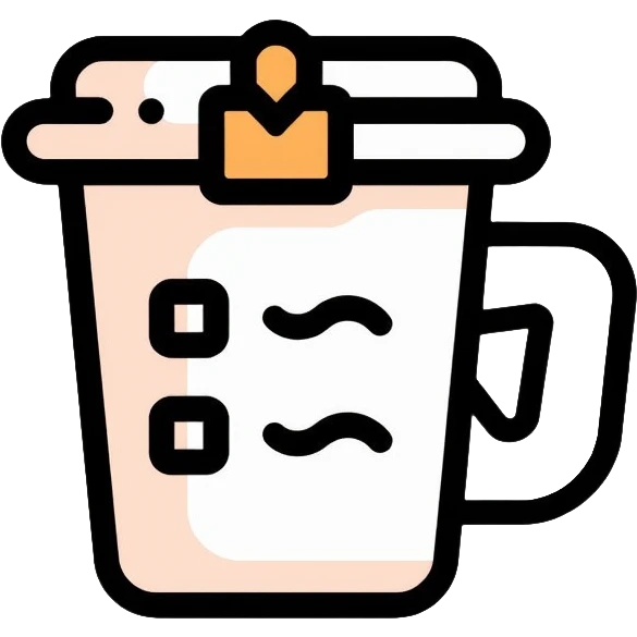 Coffee cup and checklist note connected by a paperclip, representing habit stacking concept emoji