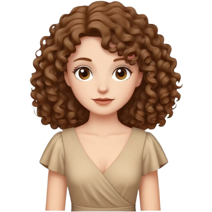 white woman with curly brown hair wearing a beige dress emoji
