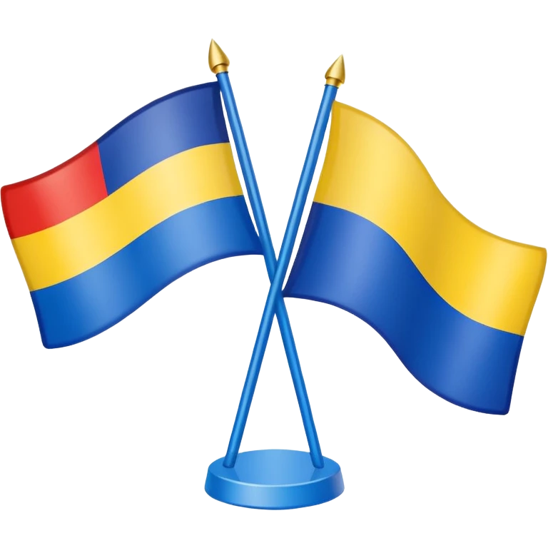 Emoji of the Ukrainian flag in the center, the Russian flag on the right, and the EU flag on the left emoji