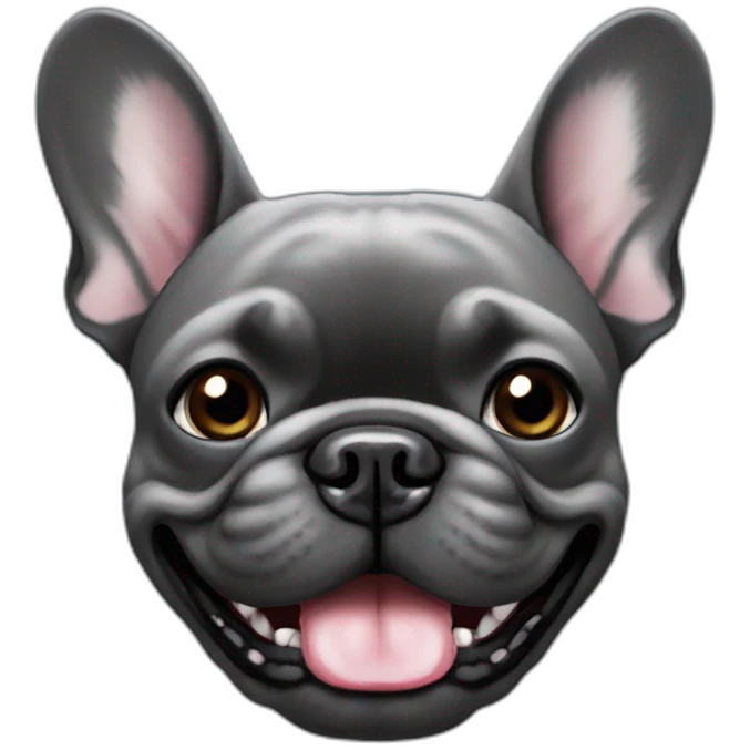 Dark Grey French bulldog smiling face emoji