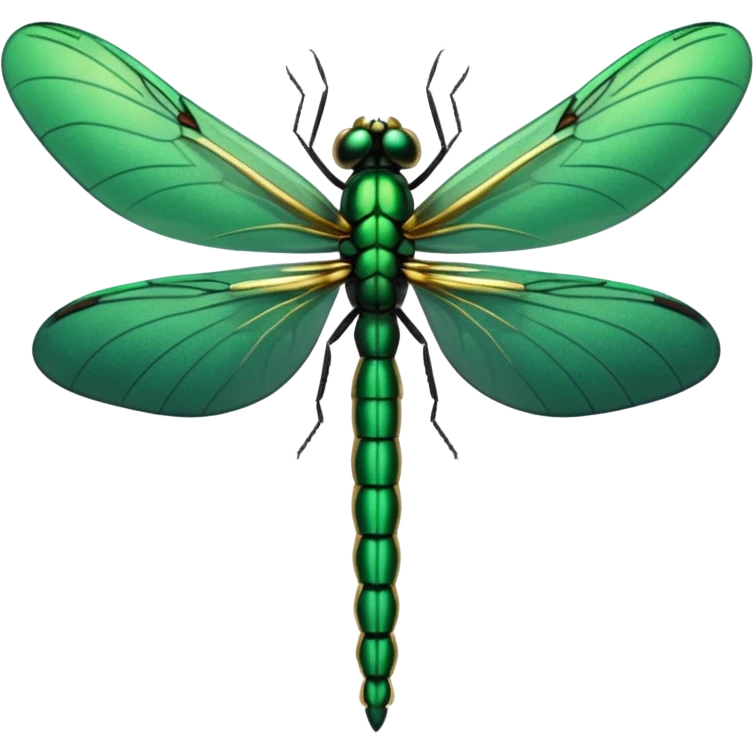 Black dragonflly, with ultra detailed emerald green24 metallic gold wings emoji