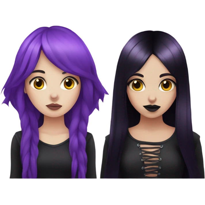 goth girl with purple hair and goth girl with black hair holding hands  emoji
