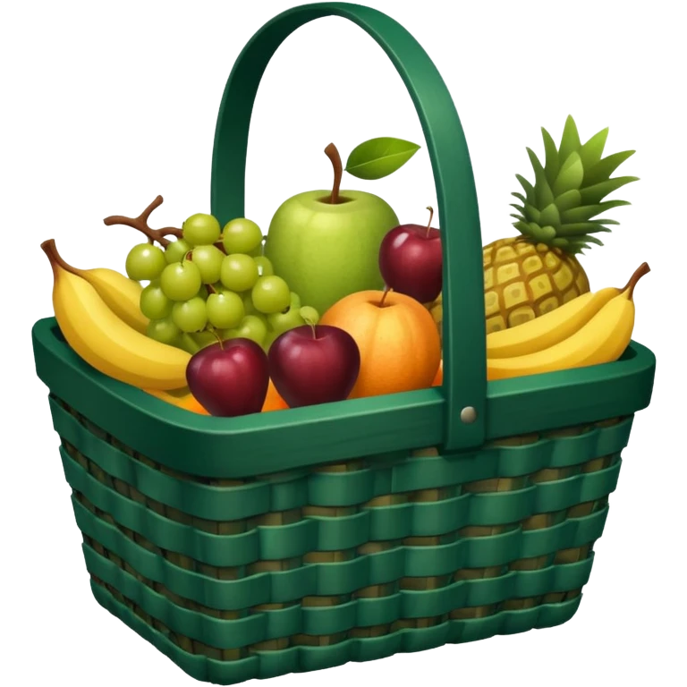 Dark green, plaid basket with both food, drink and fruits emoji