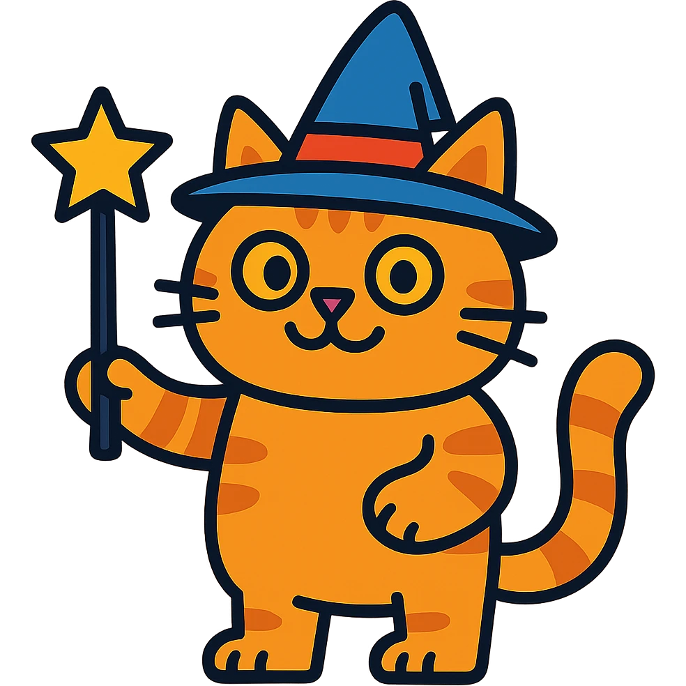 cat wearing a hat and holding a wand emoji