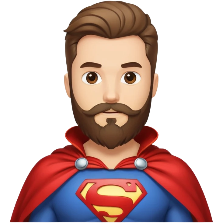 superhero with beard-themed costume, cape that looks like flowing beard hair, beard emblem on chest emoji