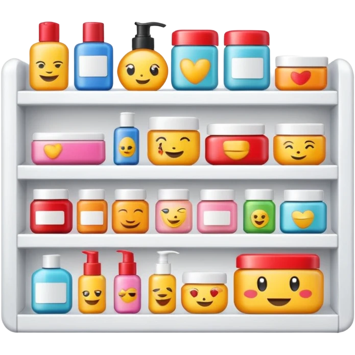 emoji of front view beauty product shelf with last item with brand label emoji