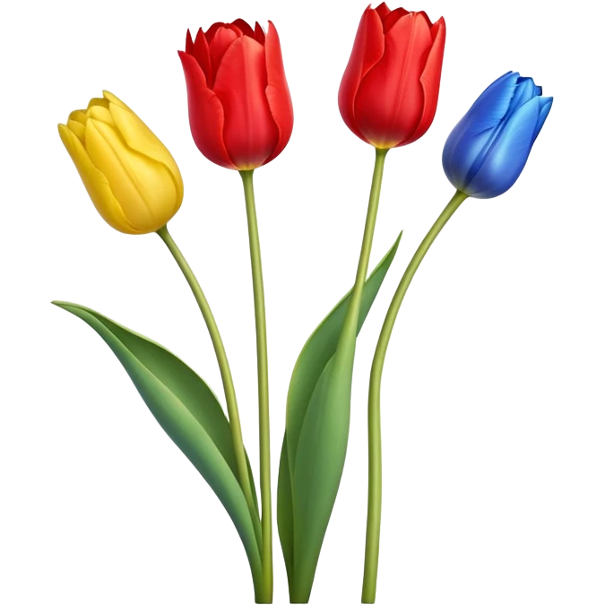 three tulips - one red tulip, one blue tulip, and one yellow tulip emoji