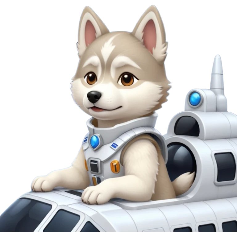 furry white coat husky in full battle gear posing cutely on a space cruiser emoji
