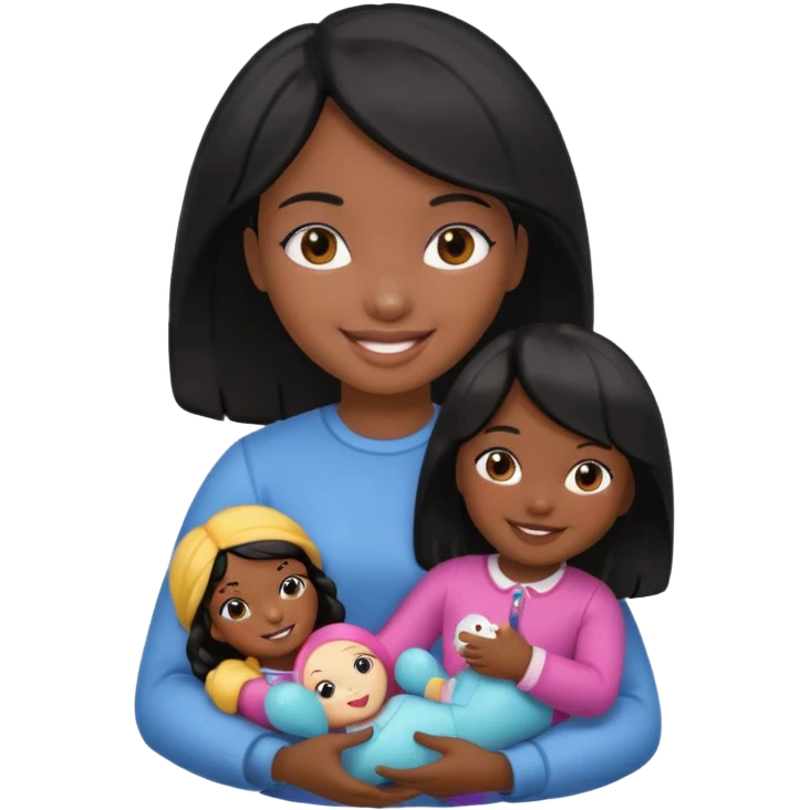a black hair girl holding 1 doll emoji
