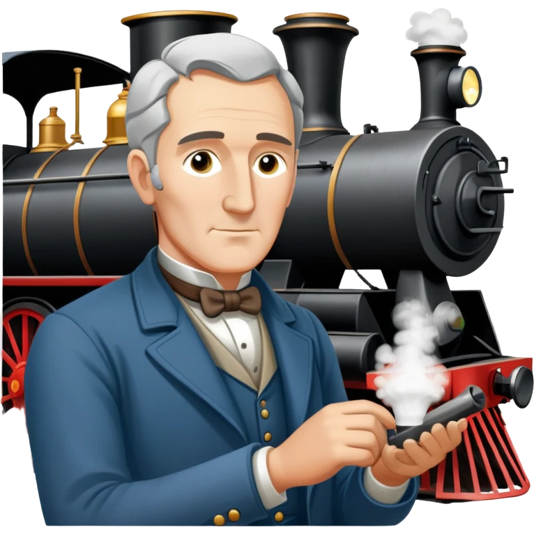 George Stephenson working on a steam locomotive emoji