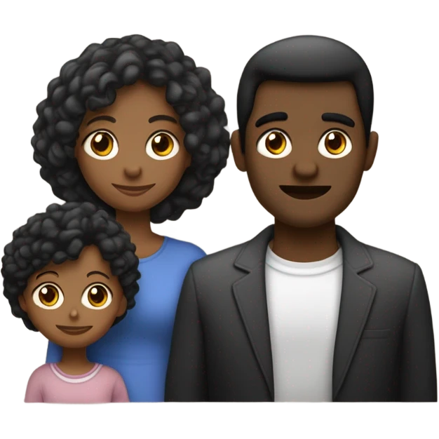 una familia niño morocho con pelo negro nariz finita, mujer pelo castaño con raya al medio y anteojos negro,hombre ojos celestes cabello castaño peinado para el costado emoji
