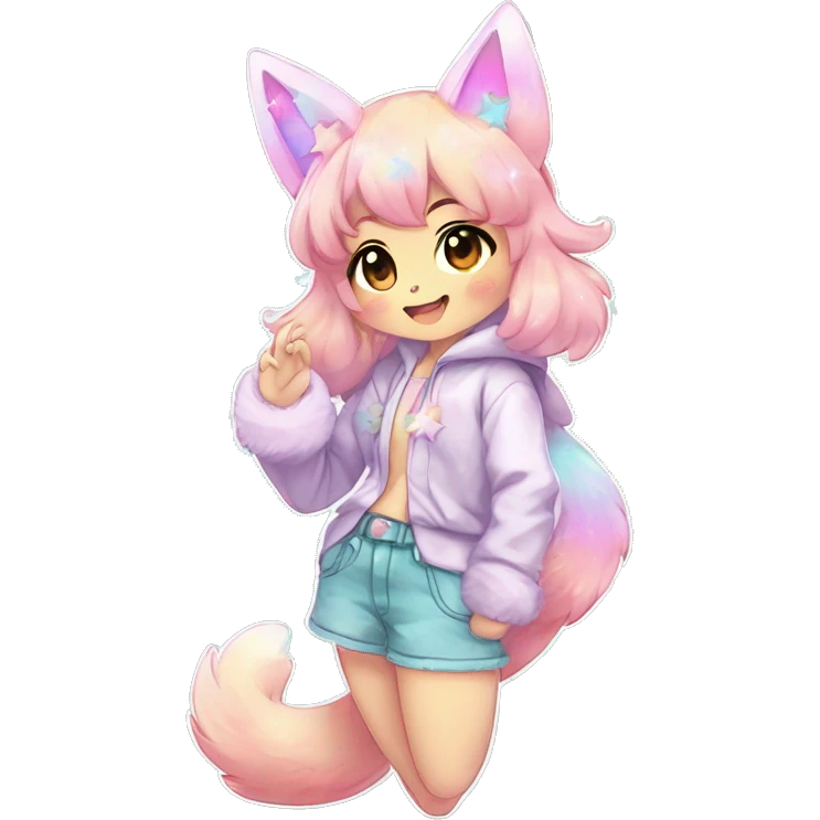 Anthro Cute Gorgeous Petite Shiny Colorful Pastel Glitter Sparkle Stars Gradient Anime Chibi Animal-Fakémon-Pokémon-Hybrid Fur Sona Aesthetic Trending Style Full Body emoji