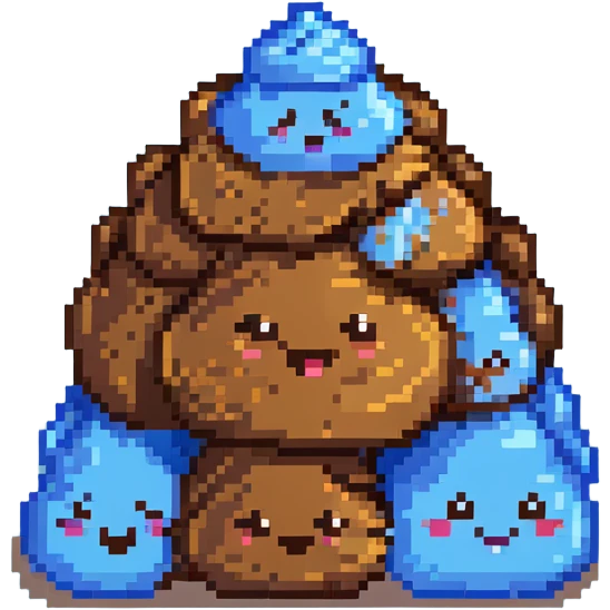 Pile of poo emoji with gradient colors from brown to darker brown, cute smiling face emoji