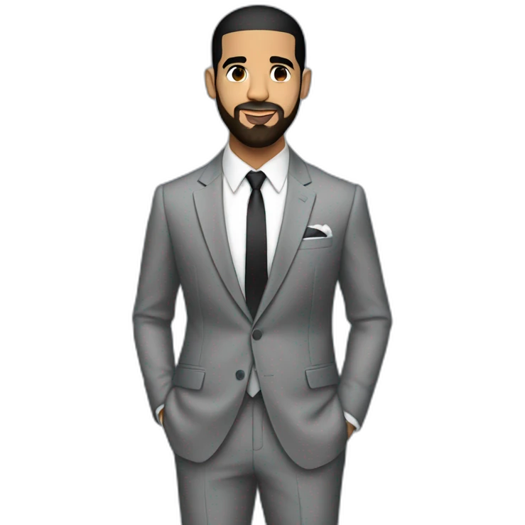 Picture full body of Drake with a suit emoji