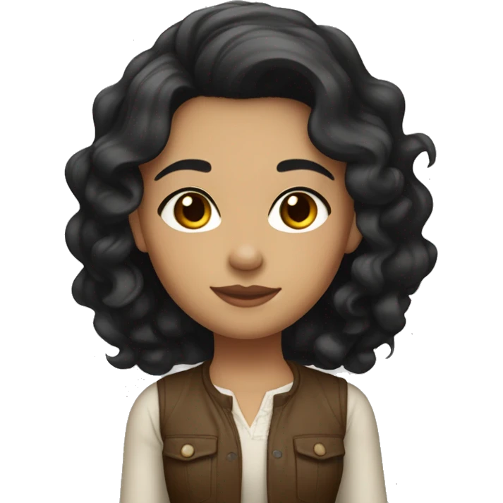 A girl with black wavy hair, small brown eyes, brown eyebrows, good outfit, and light skin emoji