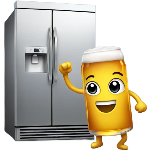 A refrigerator dancing with a beer emoji