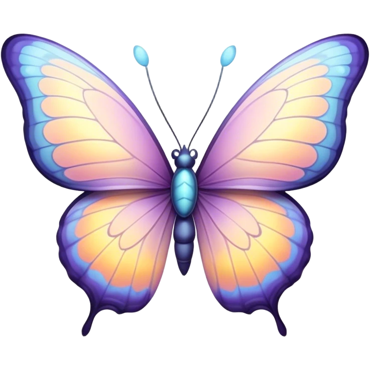 Beautiful and Majestic Butterfly Portrait Emoji, Head and body rendered in serene repose with a gentle, content smile, showcasing a delicately patterned form with softly shimmering wings and eyes peacefully closed in tranquil repose, Simplified yet exquisitely endearing features, highly detailed, glowing with a soft, drowsy pastel light, high shine, relaxed and utterly noble, stylized with an air of timeless natural beauty, soft glowing outline, capturing the essence of a majestic butterfly that embodies the pure enchantment of nature! emoji