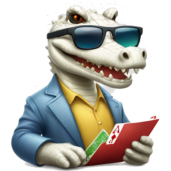 White crocodile wearing sunglasses playing poker emoji