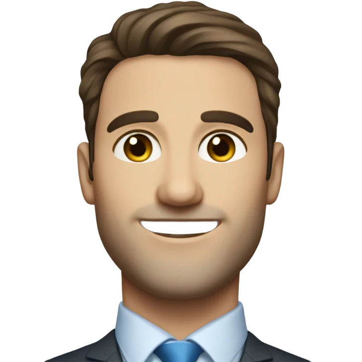 brunette hair business man with blue eyes in his mid thirties smiling  emoji