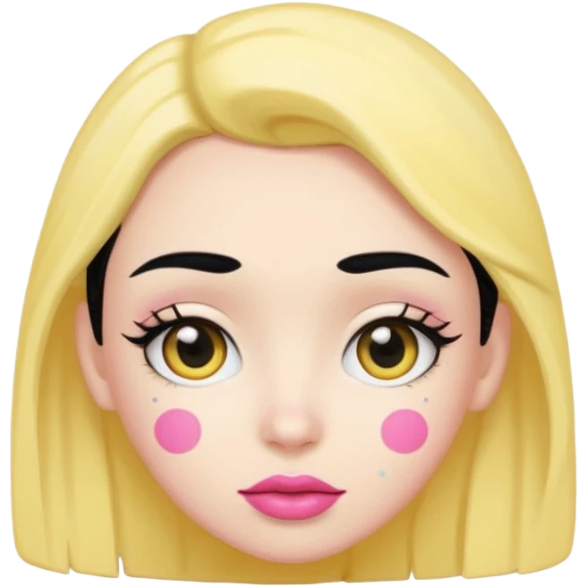 Yellow face with cute eyes pink lips black hair and black dot at forehead  emoji