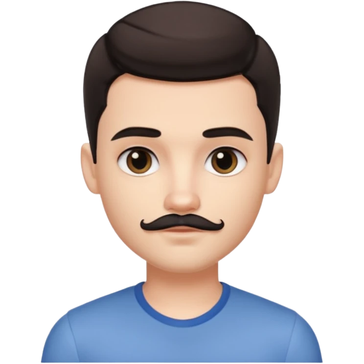 Very pretty handsome bratz man , short mustache ,short ,  short dark hair, has black eyes , pale skin, defined jawline emoji