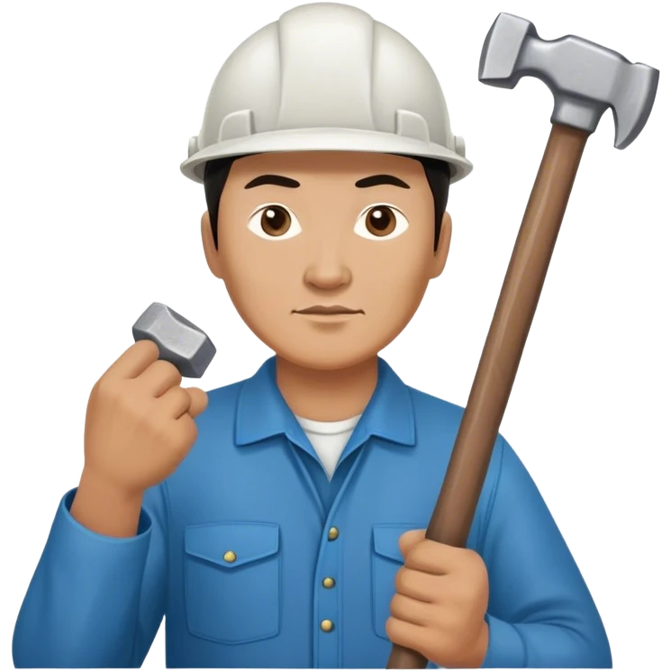 photorealistic kazakh worker middle age with 
hammer emoji