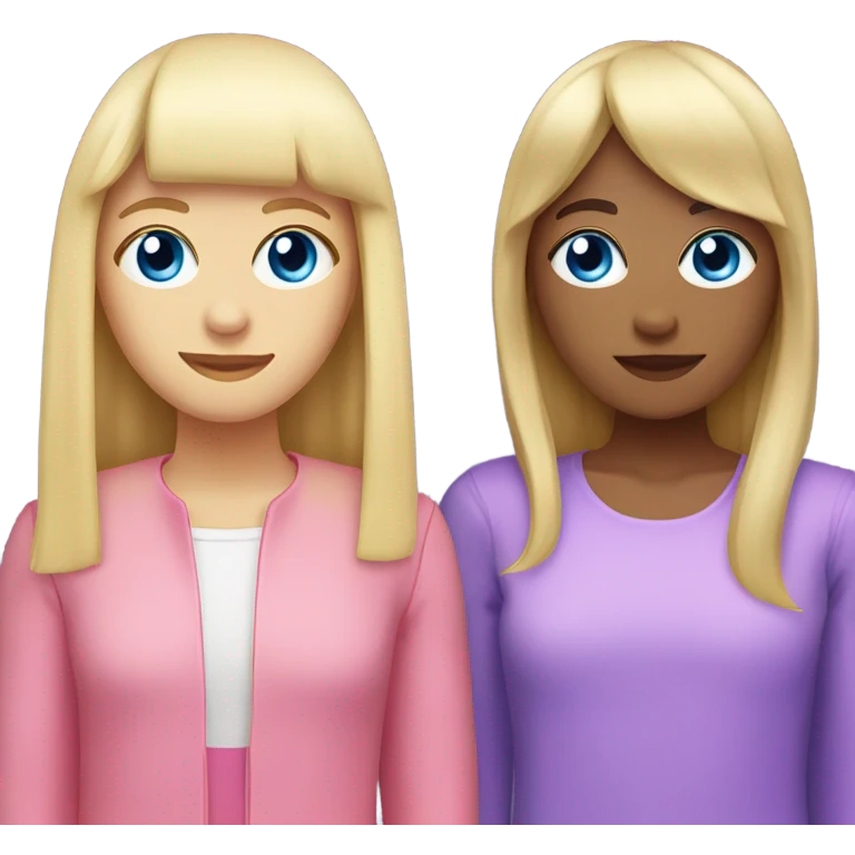 A white person with blonde hair that is straight down, he has bangs, and has two colored eyes, purple and blue, wears a ribbon, and wears pink clothes  emoji