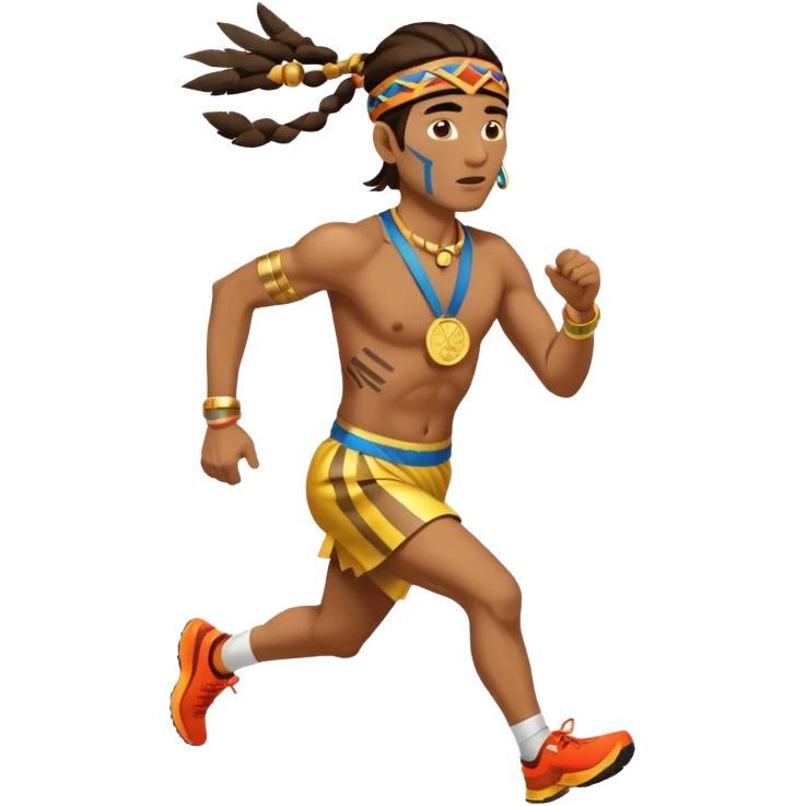 tribal shaman picking running a marathon with gold medal emoji